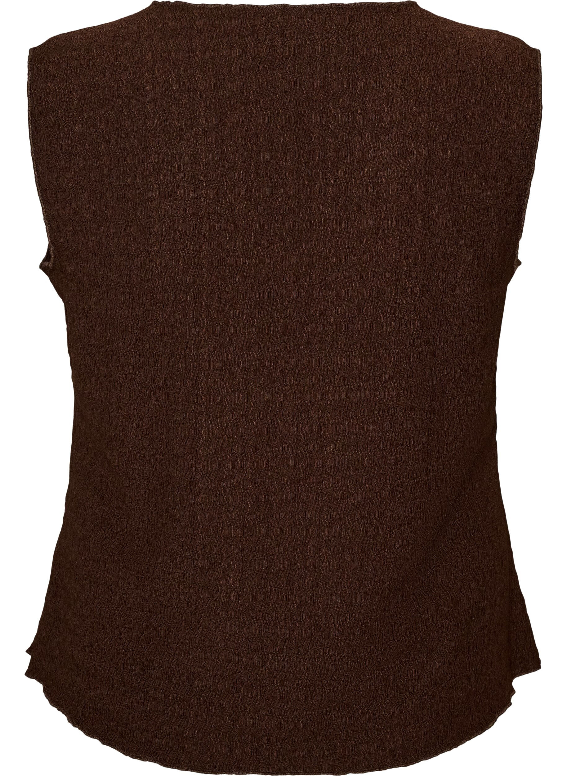 Zizzi&Auml;rml&ouml;s topp med v&aring;gig struktur och kn&auml;ppning, Brun, Packshot image number 1
