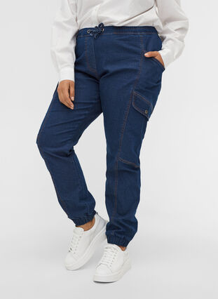 Lösa jeans med dragsko, Medium Blue, Model image number 2