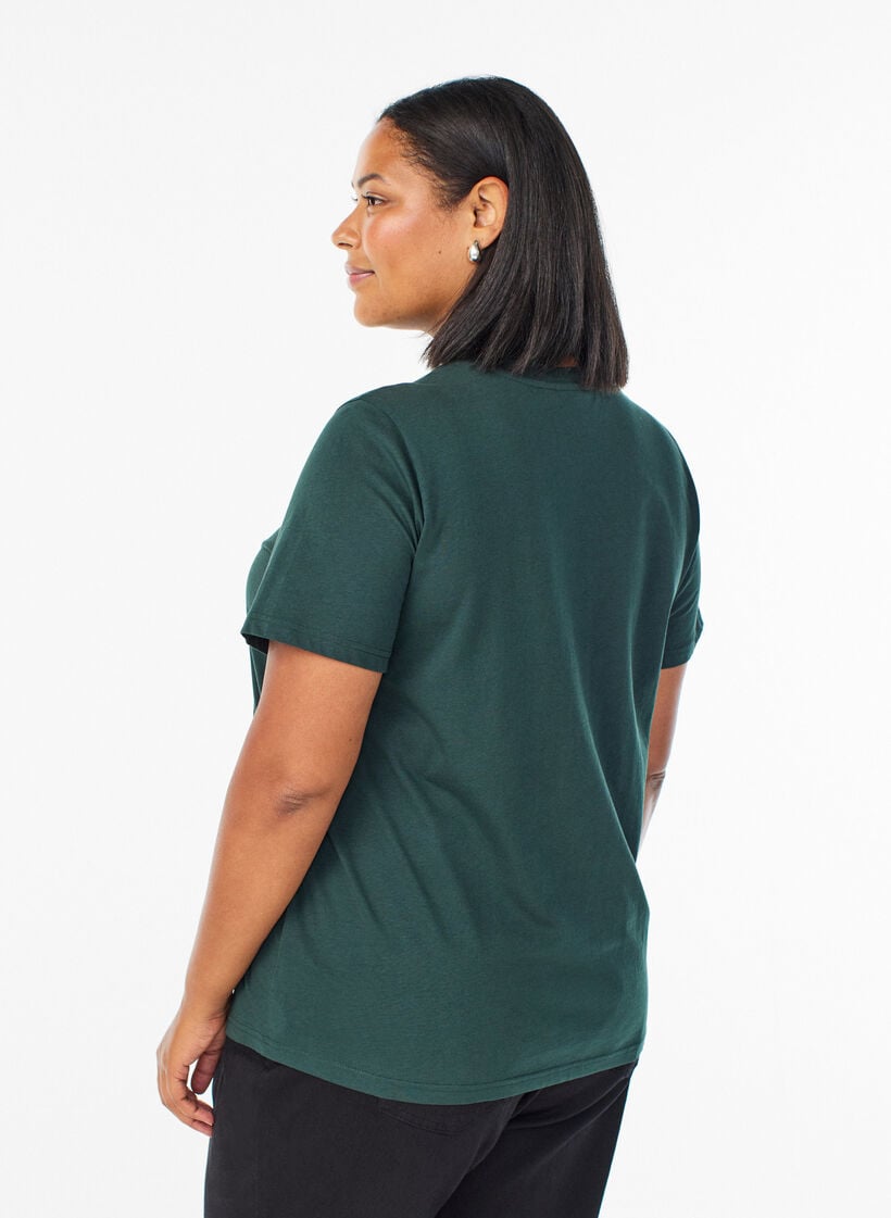 Enkel t-shirt i bomull med rund halsringning, Gr&ouml;n, Model image number 2