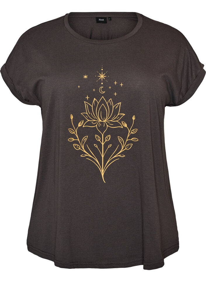 T-shirt med dekorativt tryck framtill, Gr&aring;, Packshot image number 0