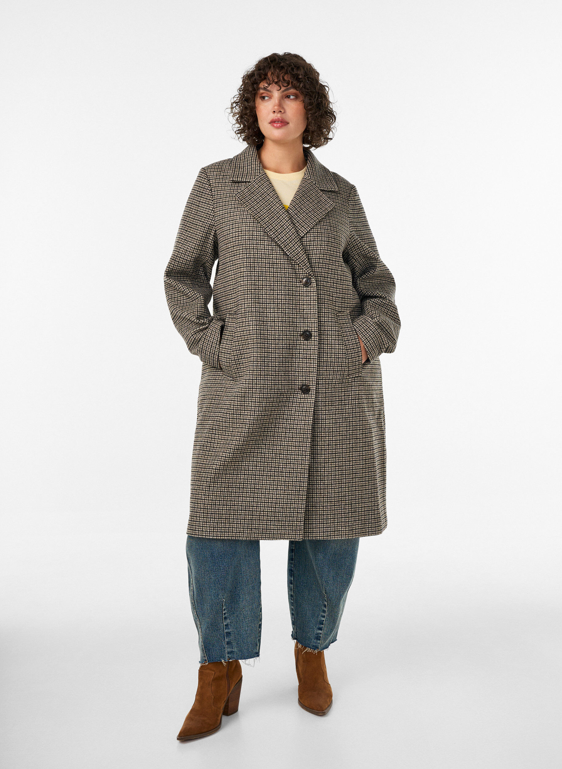ZizziMedell&aring;ng rutig kappa, Brun, Model image number 3