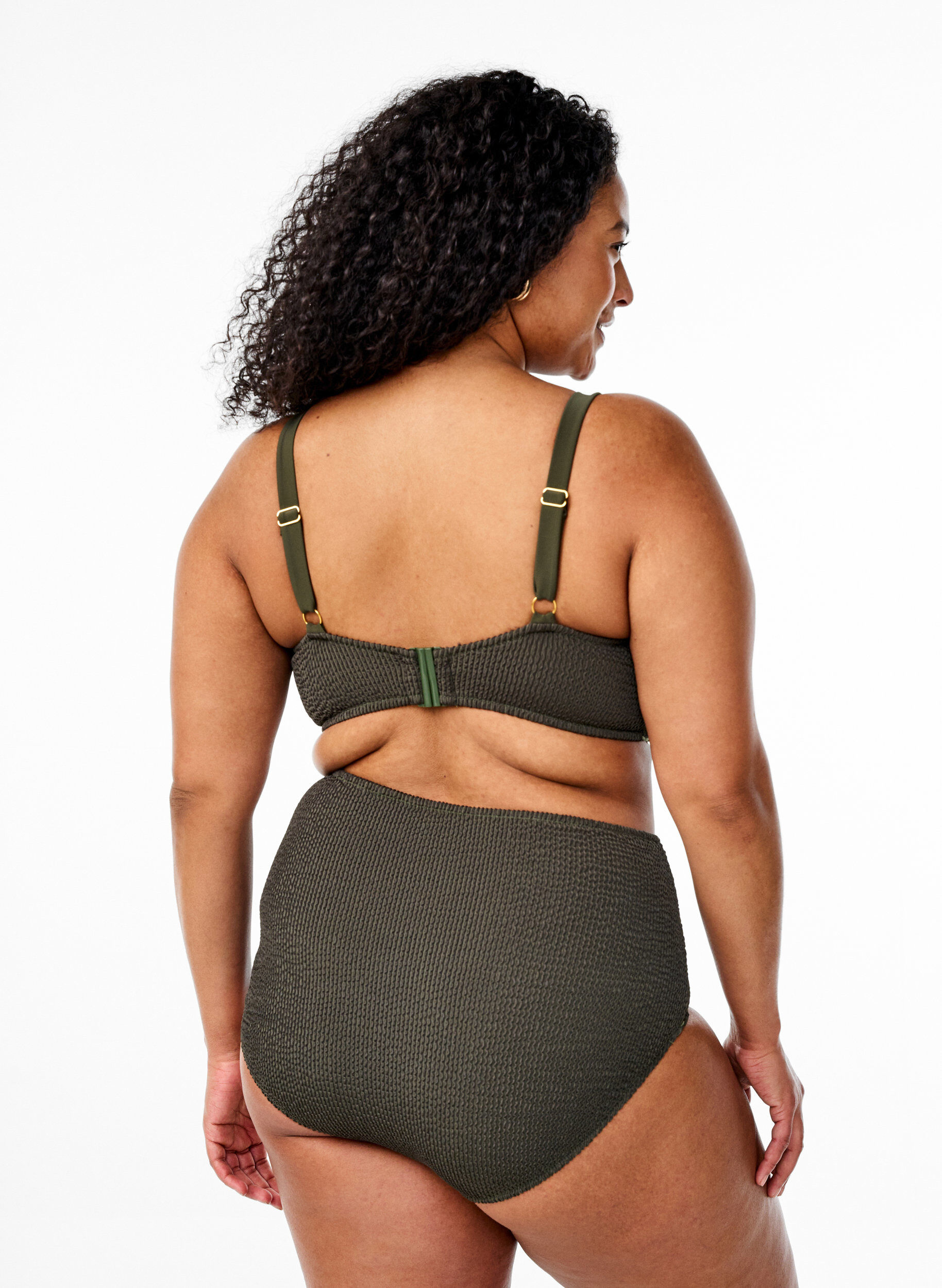 Zizzi Bikinitrosa med textur och h&ouml;g midja, Gr&ouml;n, Model image number 1