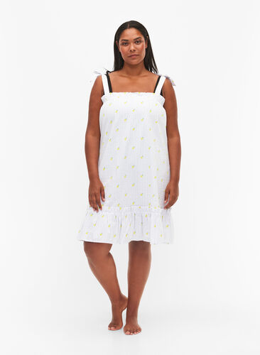 Strandklänning i bomull med knytband, Lemon Print, Model image number 2