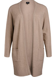Ribbstickad kofta med fickor, Beige