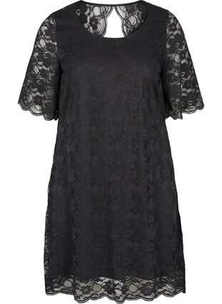 Kortärmad spetsklänning, Black, Packshot image number 0