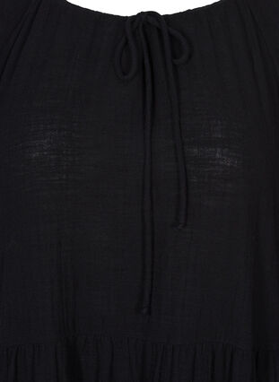 Bomullsklänning med 3/4-ärmar och knytdetalj, Black, Packshot image number 2