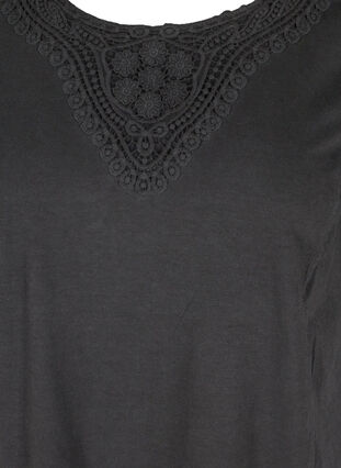 Klänning med spetsdetaljer och korta ärmar, Black Washed , Packshot image number 2