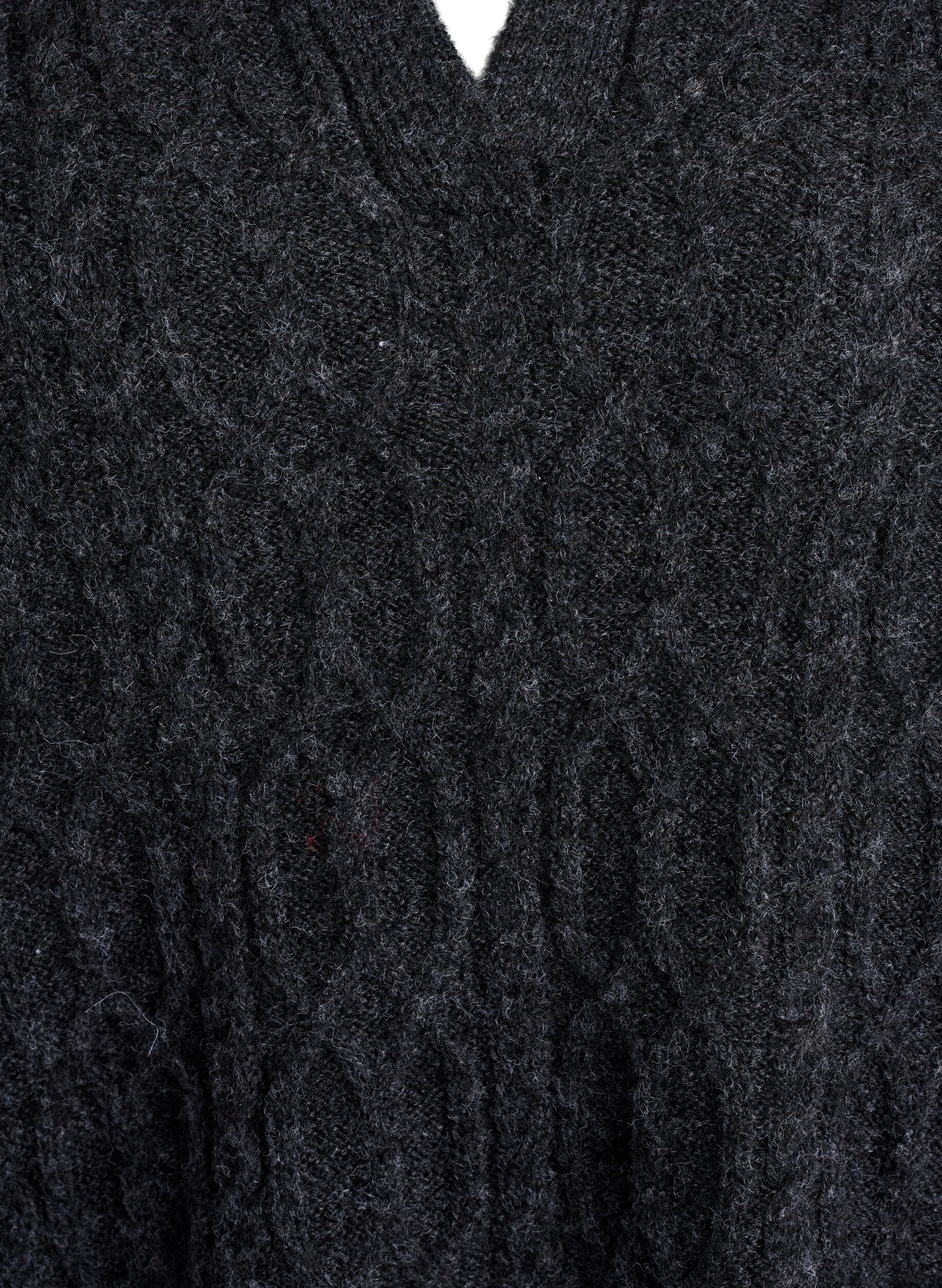 Zizzi Kabelstickad tr&ouml;ja med polokrage, Gr&aring;, Packshot image number 2