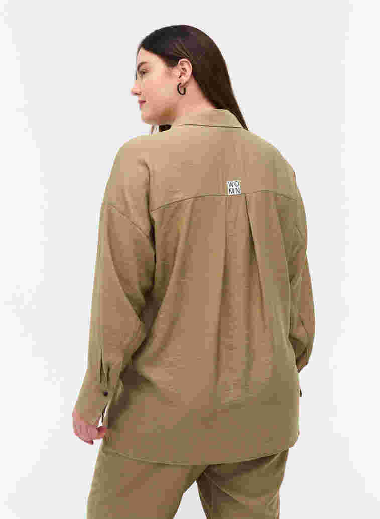 Enfärgad viskosskjorta med långa ärmar, Timber Wolf, Model image number 1