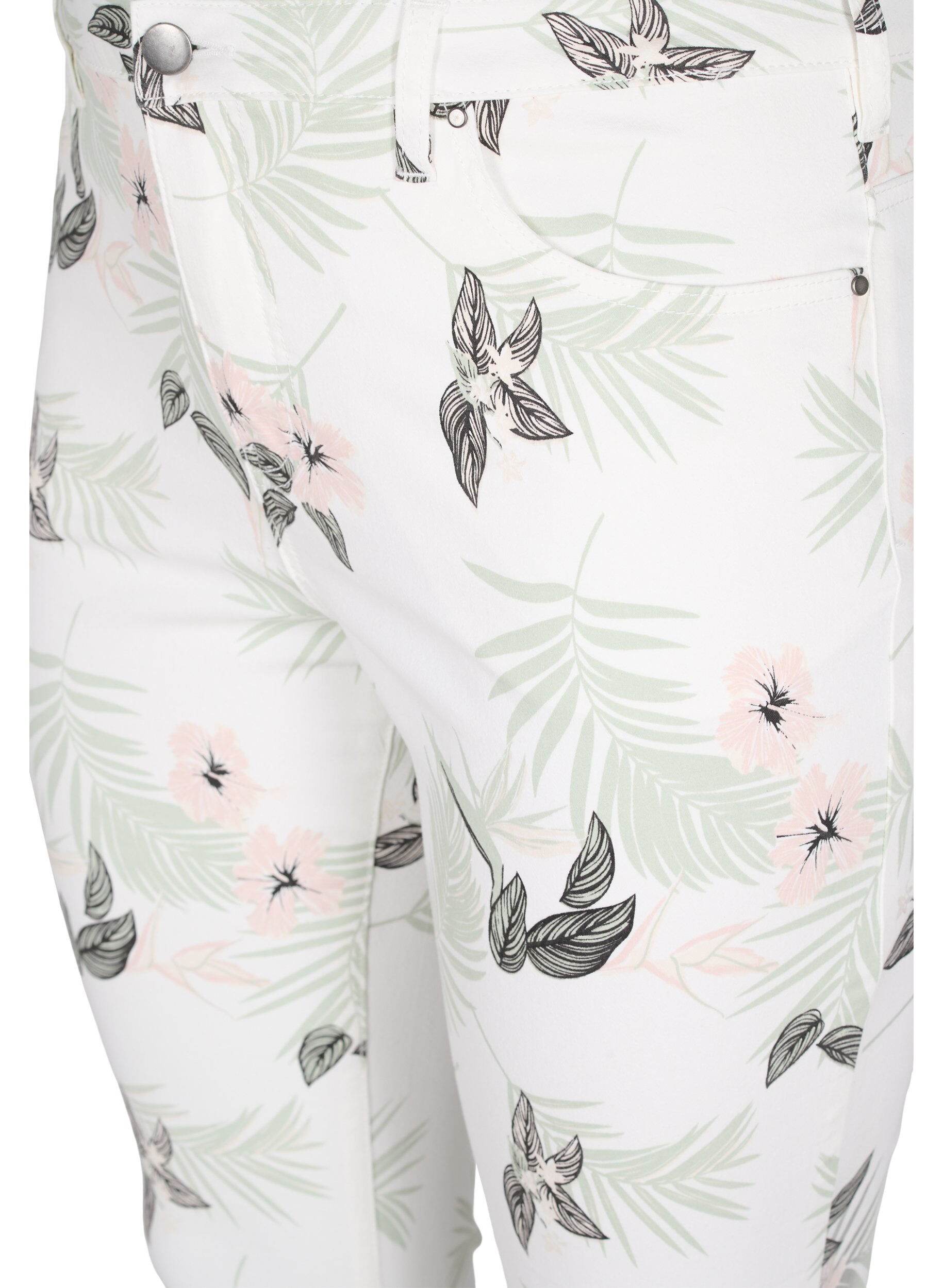Zizzi H&ouml;gmidjade Amy jeans med blomm&ouml;nster, White Flower AOP L78, Packshot image number 2