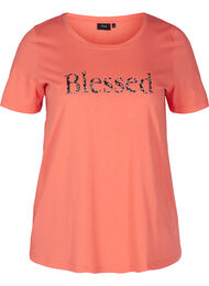 T-shirt med tryck, Living Coral BLESSED