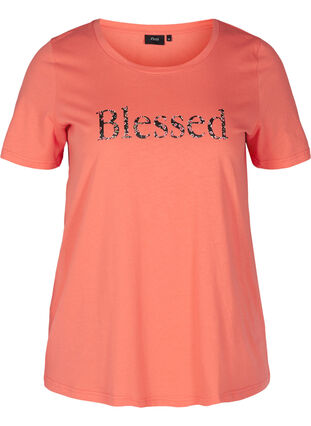 T-shirt med tryck, Living Coral BLESSED, Packshot image number 0