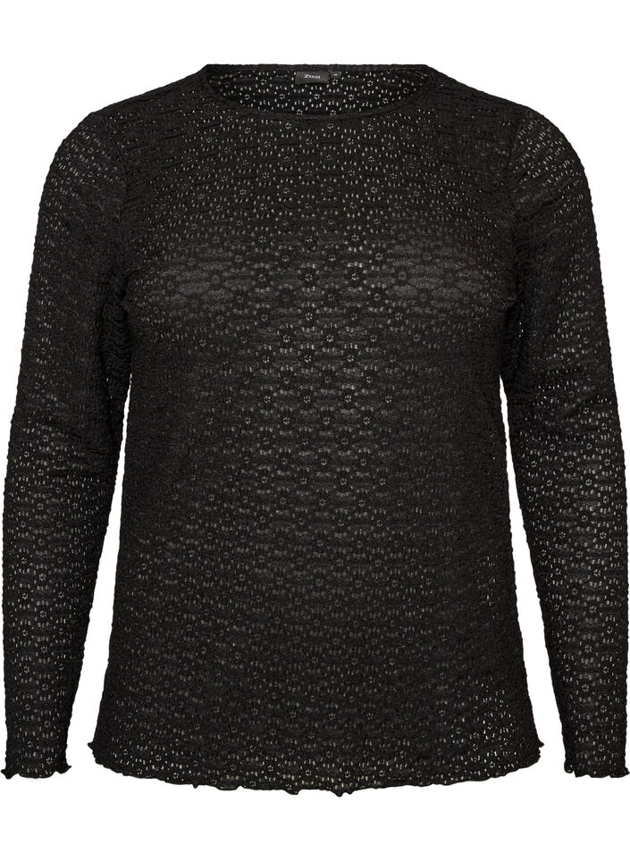 Blus med h&aring;lm&ouml;nster och l&aring;nga &auml;rmar, Svart, Packshot image number 0