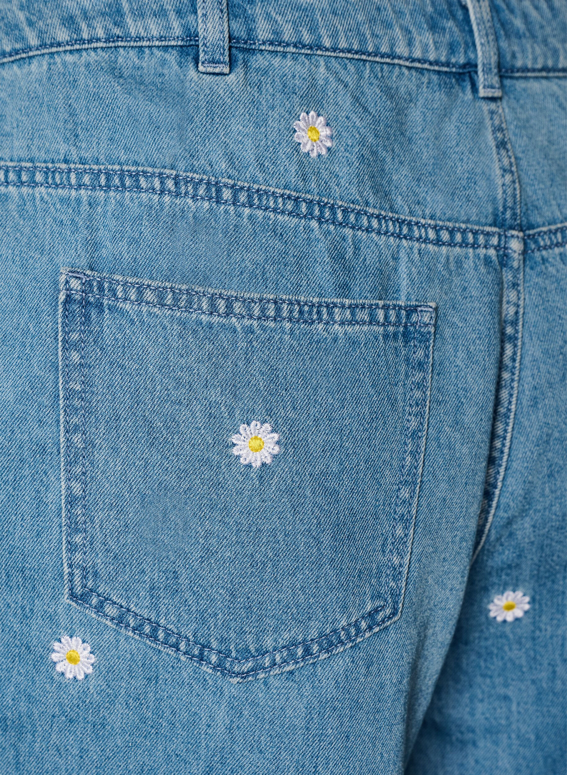 Zizzi Jeansshorts med h&ouml;g midja och blombroderi, Bl&aring;, Packshot image number 3