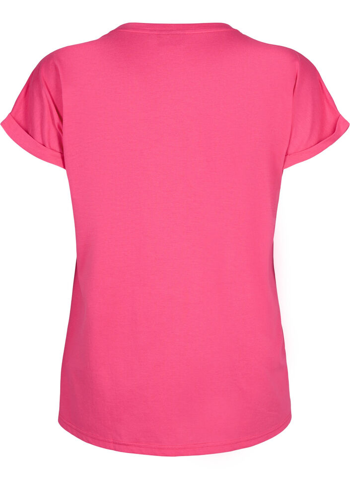 Kort&auml;rmad t-shirt i bomullsmix, Rosa, Packshot image number 1
