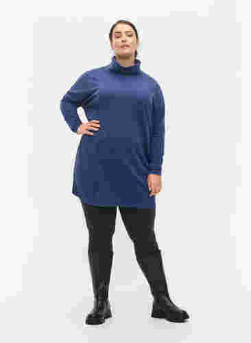 Tunika med långa ärmar och hög krage, Deep Cobalt Mel., Model image number 2