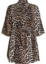 M&ouml;nstrad tunika med knytsk&auml;rp och 3/4-&auml;rmar, Brun