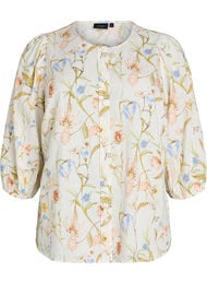 Skjortblus i linne och viskos med 3/4-&auml;rmar, Vanilla