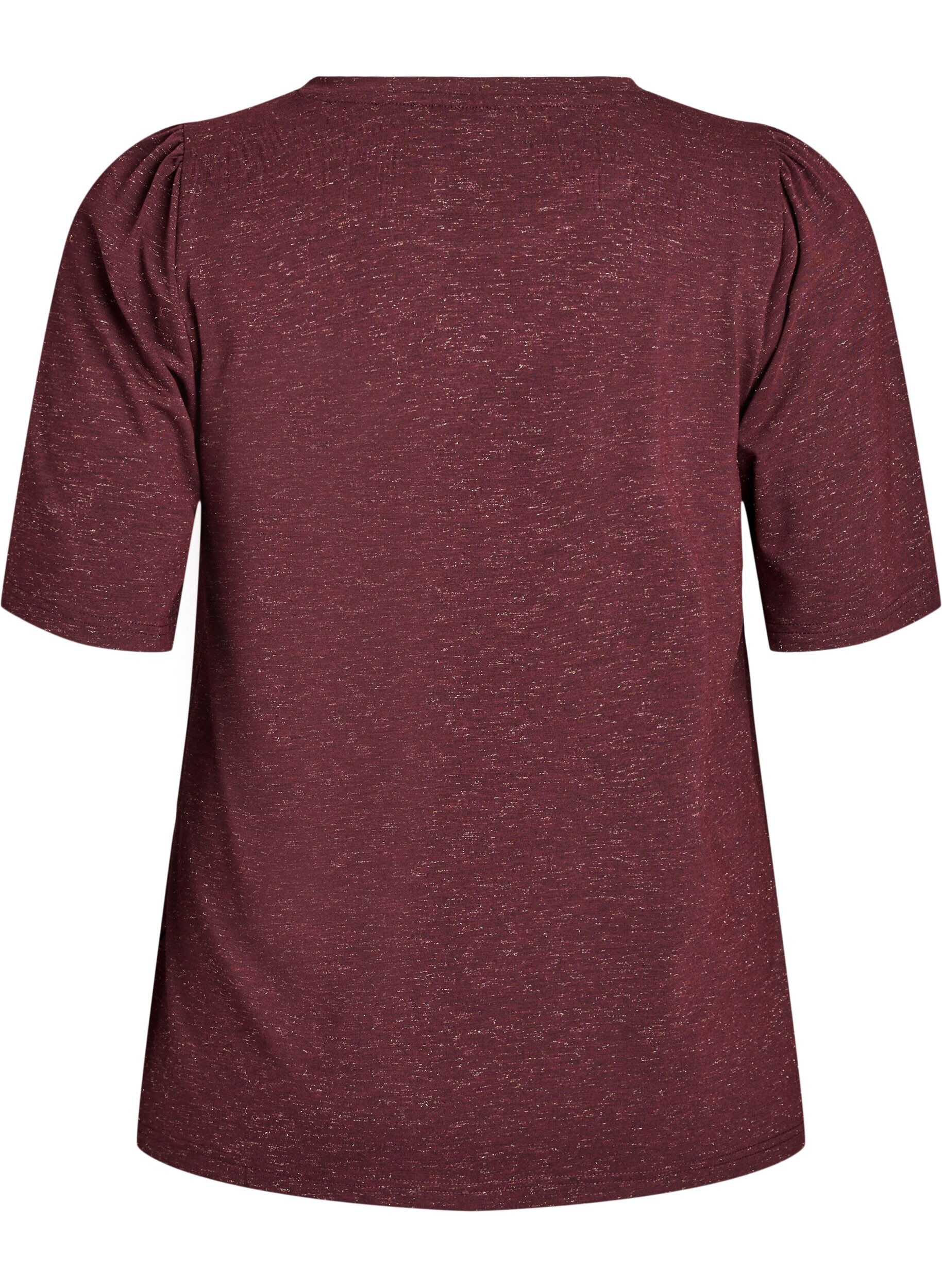 Zizzi T-shirt med glitter och korta puff&auml;rmar, M&ouml;rk Bordeaux, Packshot image number 1