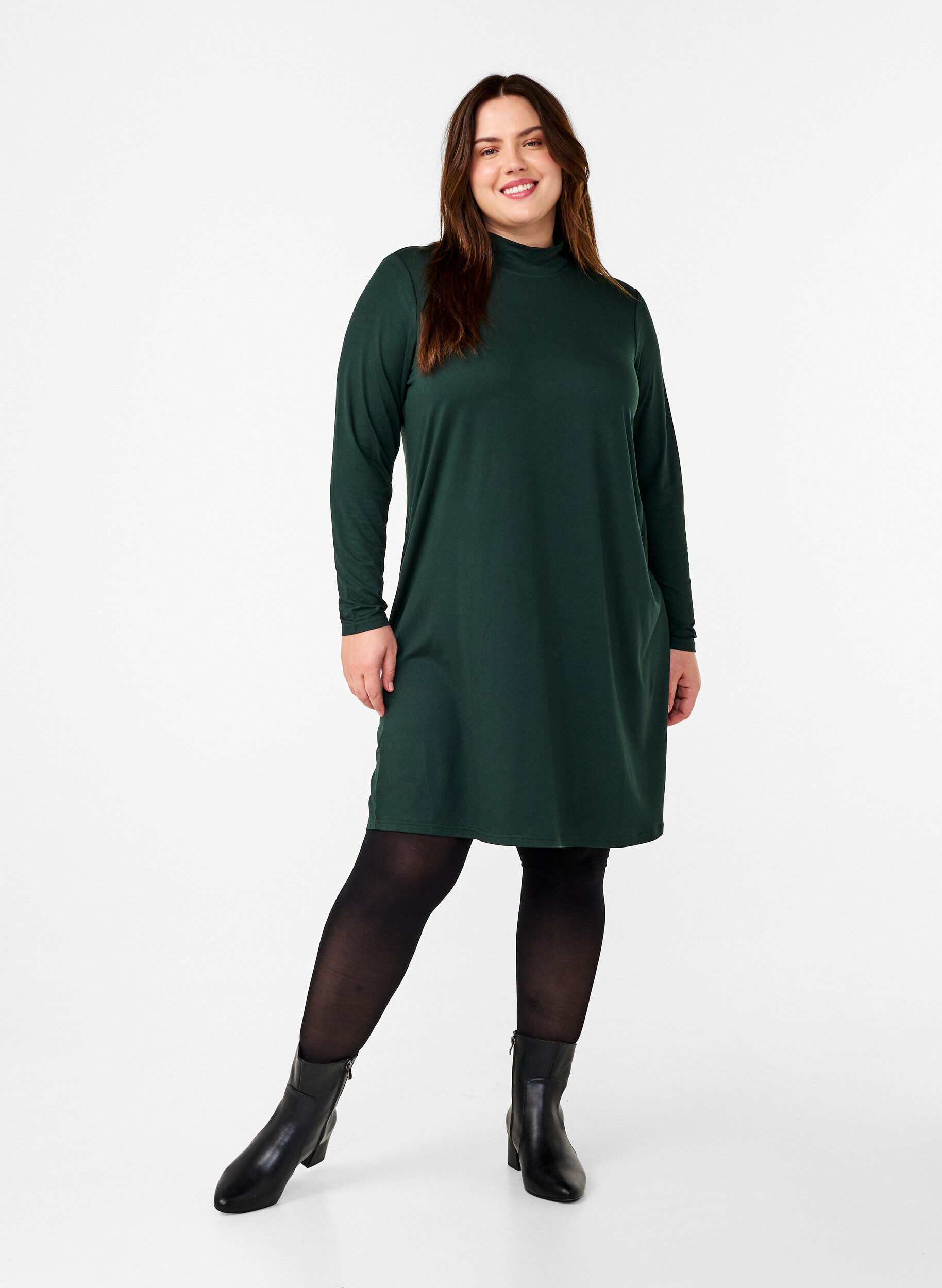 Zizzi FLASH - L&aring;ng&auml;rmad kl&auml;nning med turtleneck, Gr&ouml;n, Model image number 1