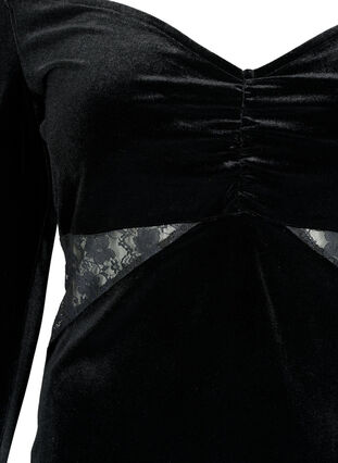 Kort klänning i velour med spetsdetalj, Black, Packshot image number 2