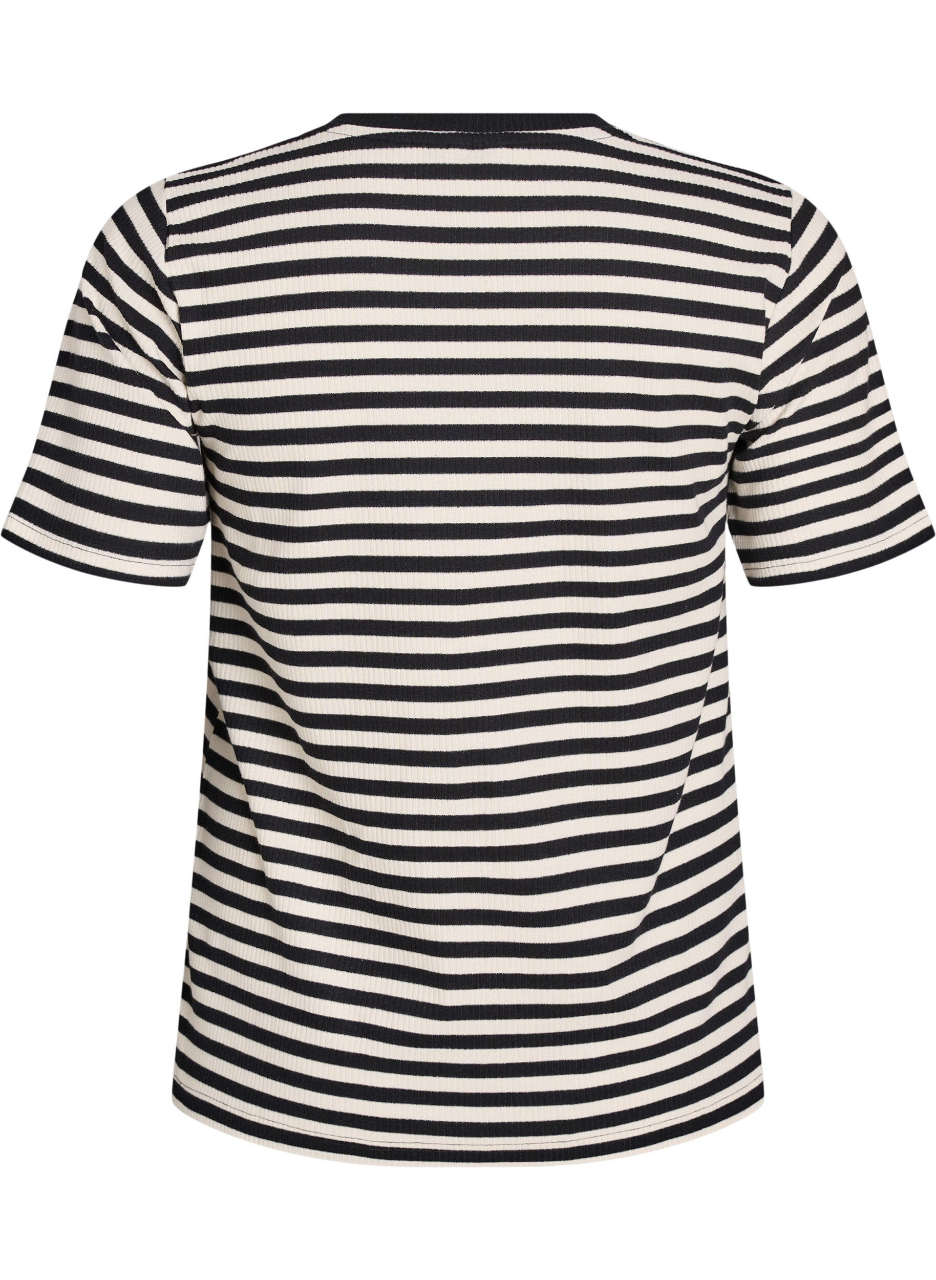 ZizziRandig t-shirt med ribbad struktur, Svart, Packshot image number 1