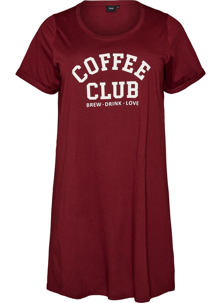Kort&auml;rmat nattlinne i ekologisk bomull, M&ouml;rk Bordeaux, Packshot image number 0