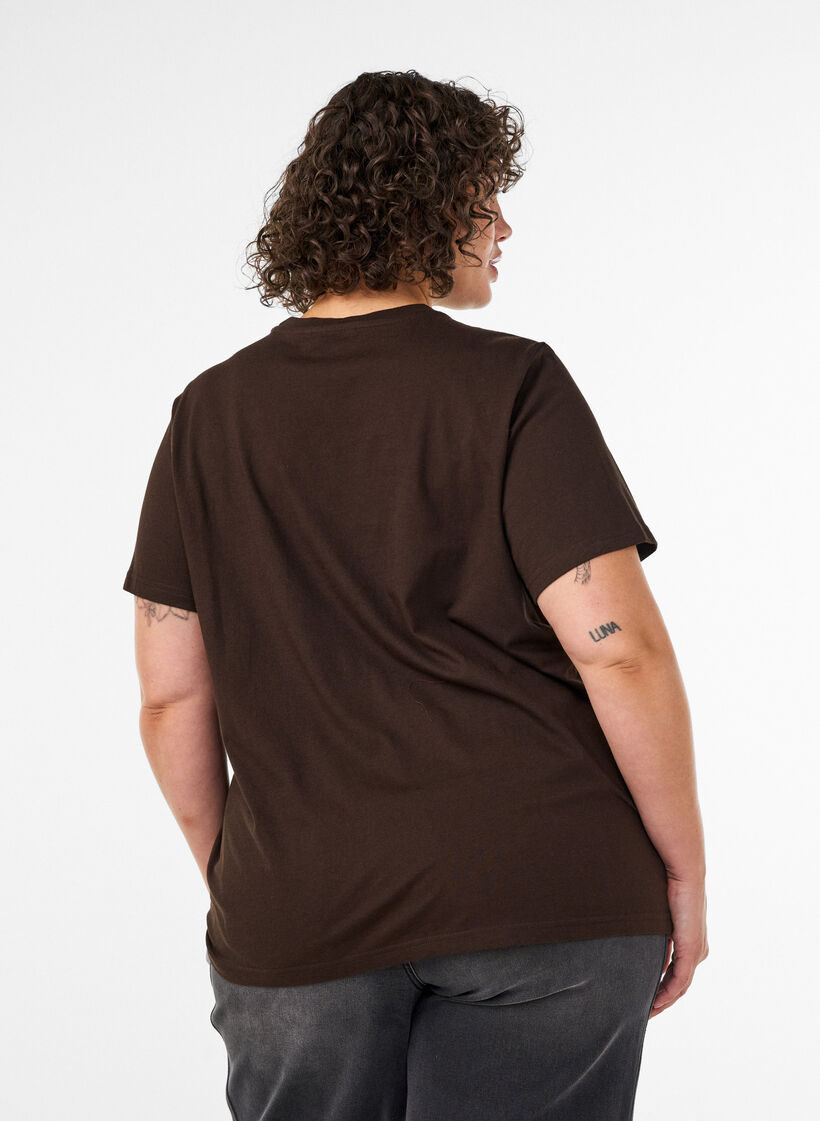 T-shirt i ekologisk bomull med tryck framtill, Brun, Model image number 2