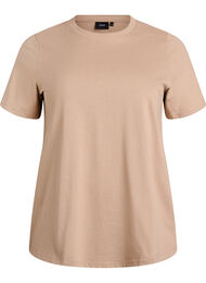 Enkel t-shirt i bomull med rund halsringning, Beige
