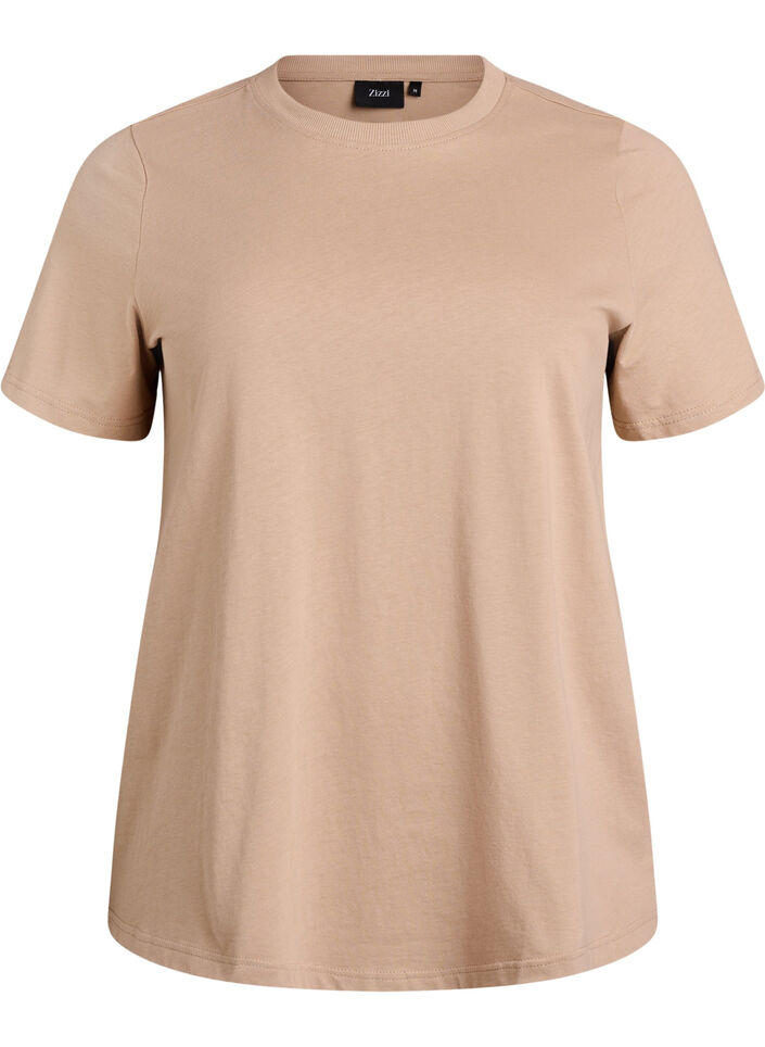 Enkel t-shirt i bomull med rund halsringning, Beige, Packshot image number 0
