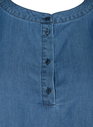 Blus med långa puffärmar och knappar, Blue denim, Packshot image number 2
