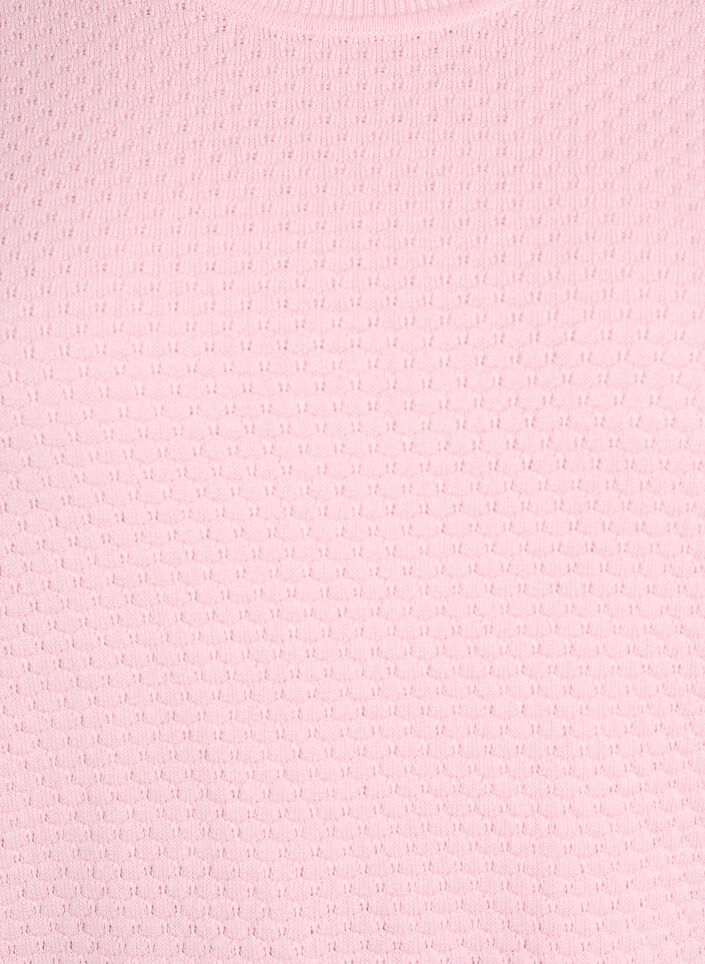 Stickad blus i bomull med strukturmönster, Rosa, Packshot image number 2