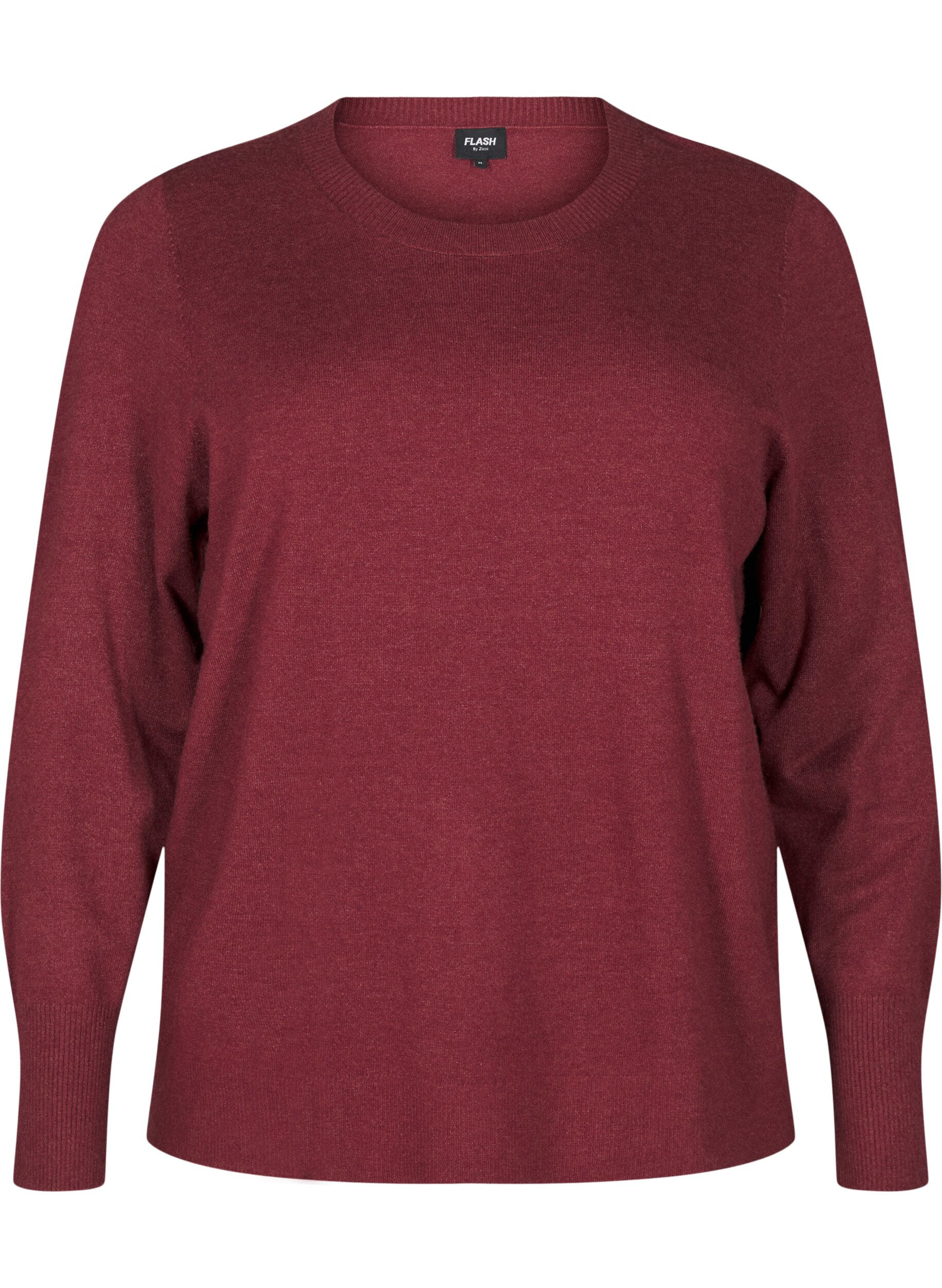 Zizzi FLASH - Stickad blus med rund hals, R&ouml;d, Packshot image number 0