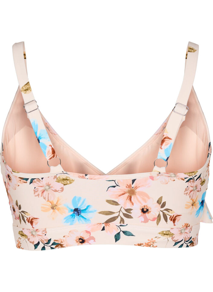 Bikinitopp med blommigt tryck och volangdetaljer, Beige, Packshot image number 1