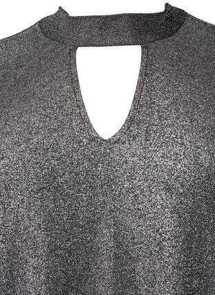 Långärmad blus i glitter med rund halsringning och V-detalj, Black Silver, Packshot image number 2