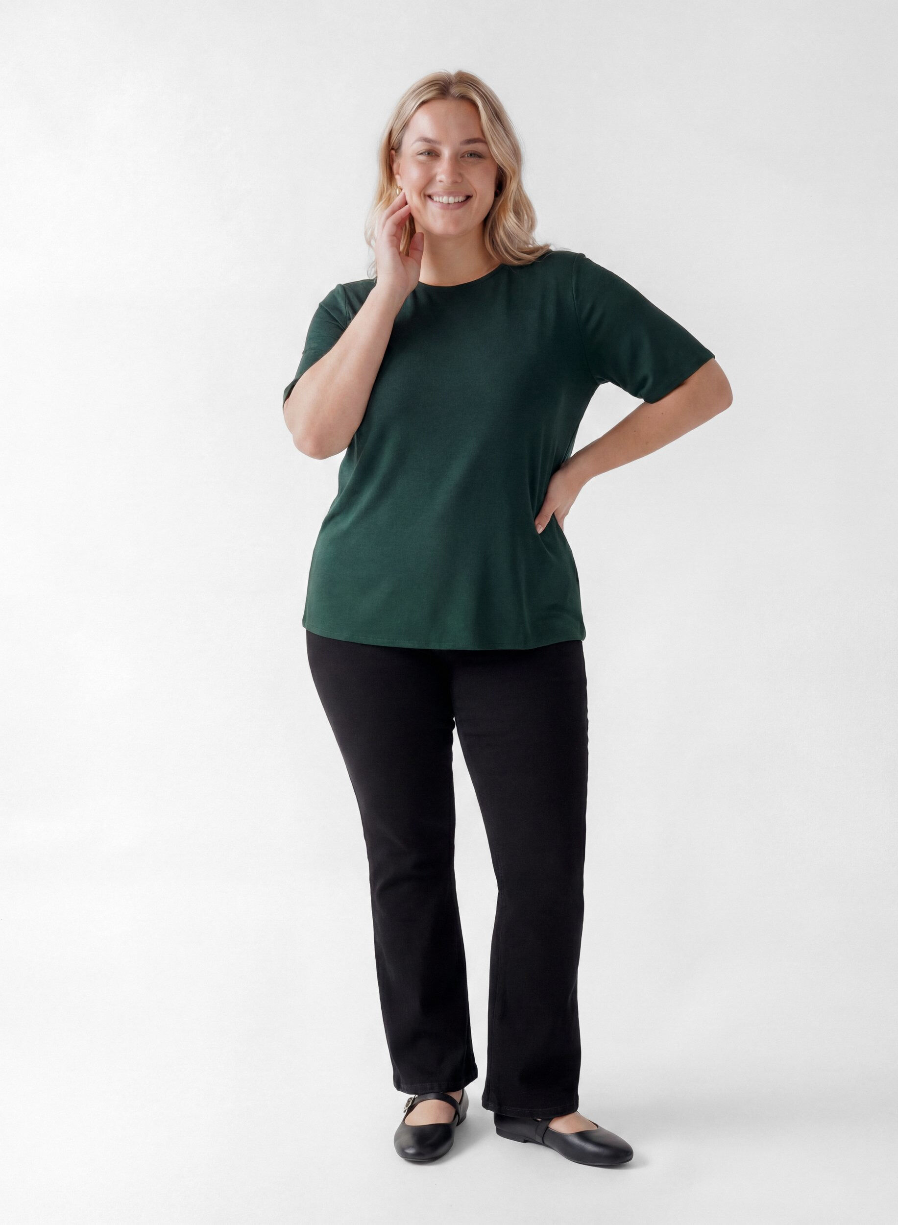 ZizziKort&auml;rmad v&auml;vd blus med rund hals, Gr&ouml;n, Model image number 1
