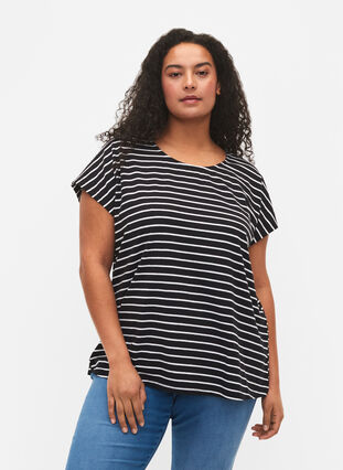 T-shirt i bomull med ränder, Black W. Stripe, Model image number 0