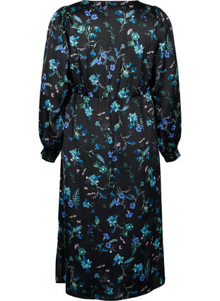 Långärmad midiklänning med blommönster, Blue Flower AOP, Packshot image number 1