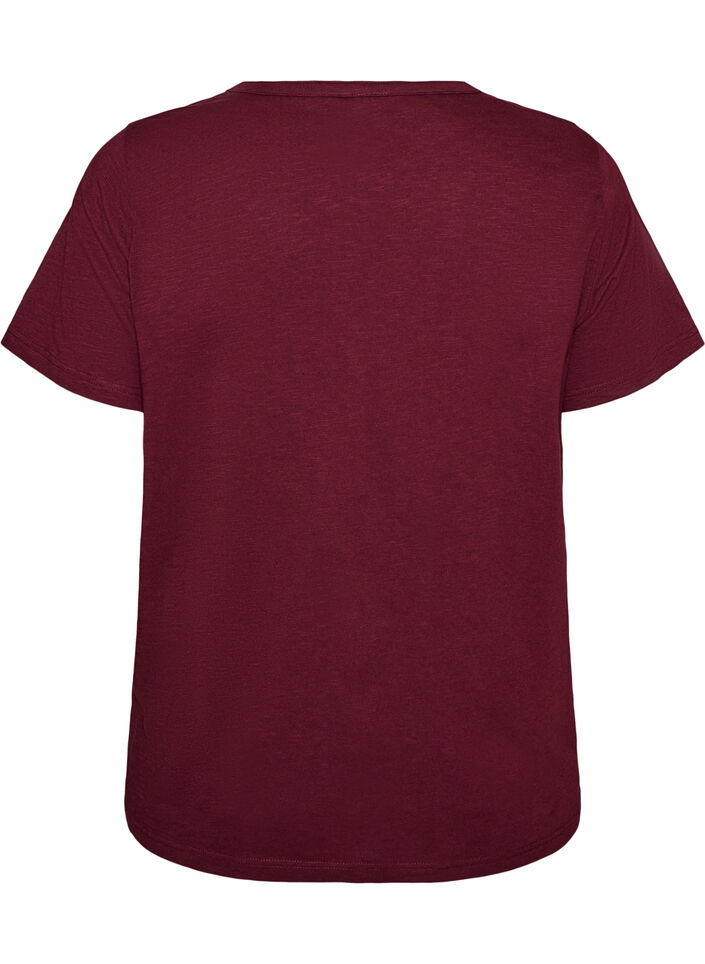 T-shirt med knappdetalj, M&ouml;rk Bordeaux, Packshot image number 1