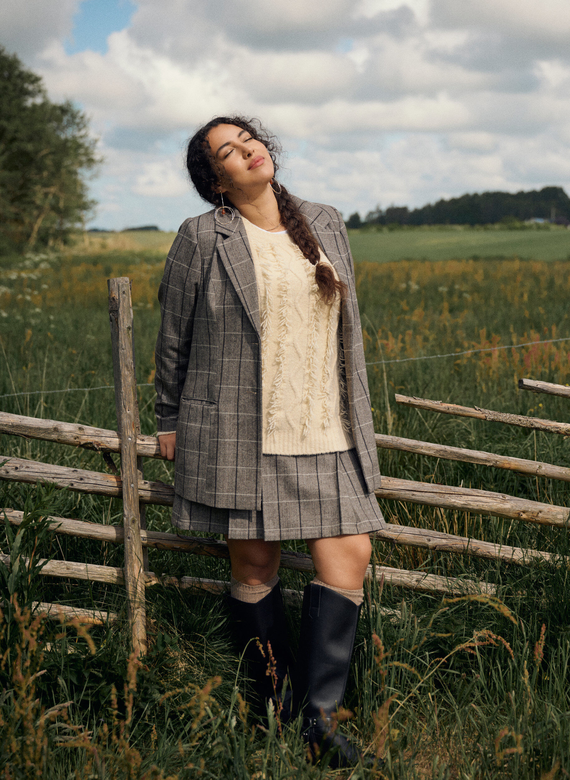 Zizzi Rutig kjol, Brun, Image image number 0