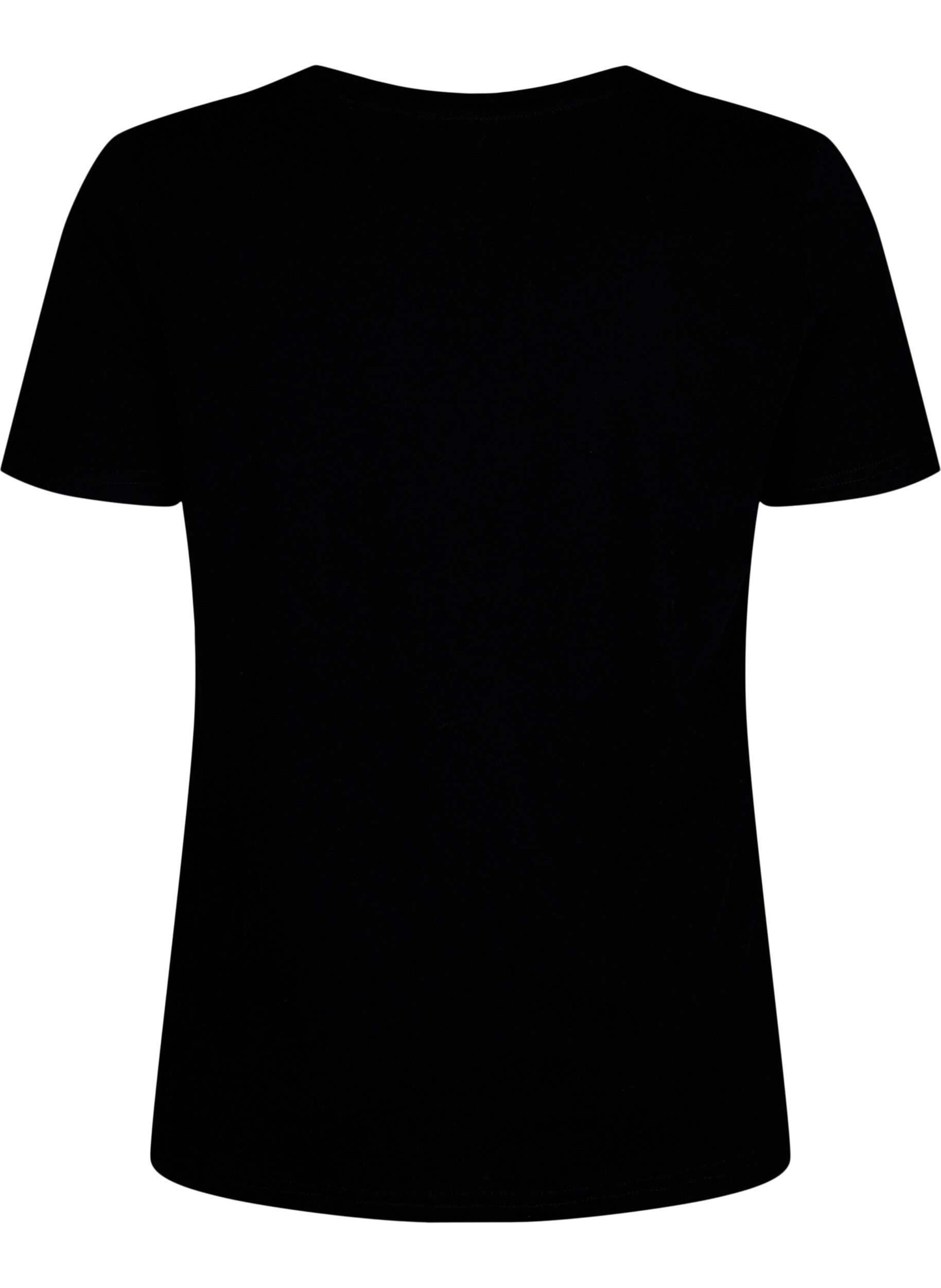 Zizzi T-shirt i bomull med rund halsringning och tryck, Black W. Heart L., Packshot image number 1