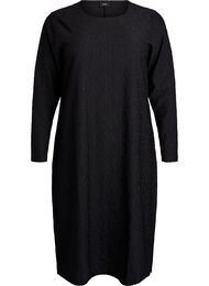 Blommig texturerad klänning med långa ärmar, Svart