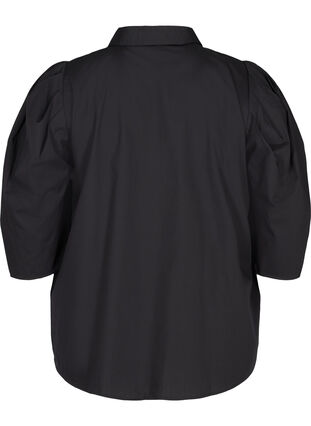 Skjorta i bomull med 3/4 puffärmar, Black, Packshot image number 1