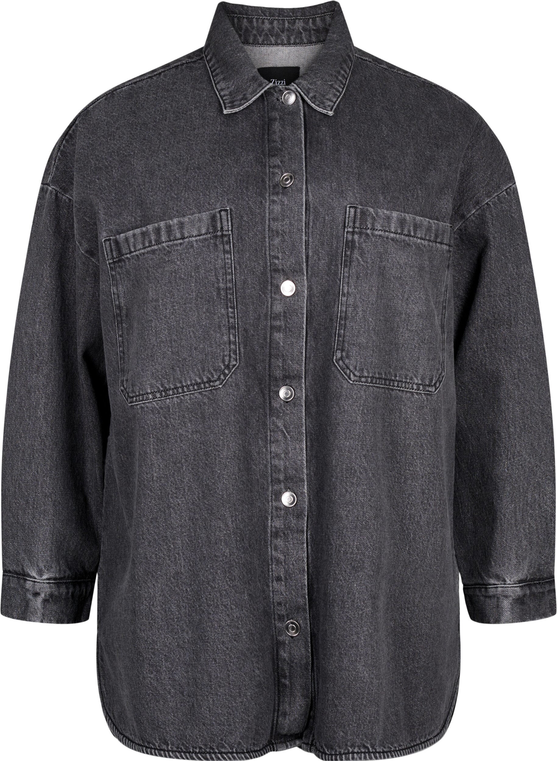 Zizzi L&ouml;st sittande denimjacka med knappar, Grey Denim, Packshot image number 0