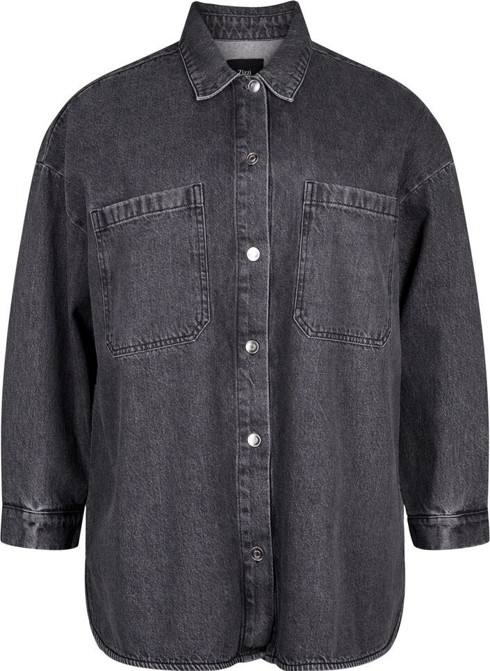 L&ouml;st sittande denimjacka med knappar, Grey Denim, Packshot image number 0