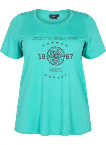 Kortärmad t-shirt i bomull med print, Sea Green, Packshot image number 0