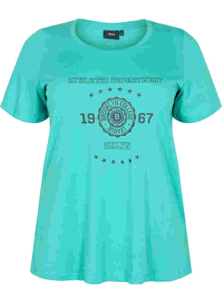 Kortärmad t-shirt i bomull med print, Sea Green, Packshot image number 0