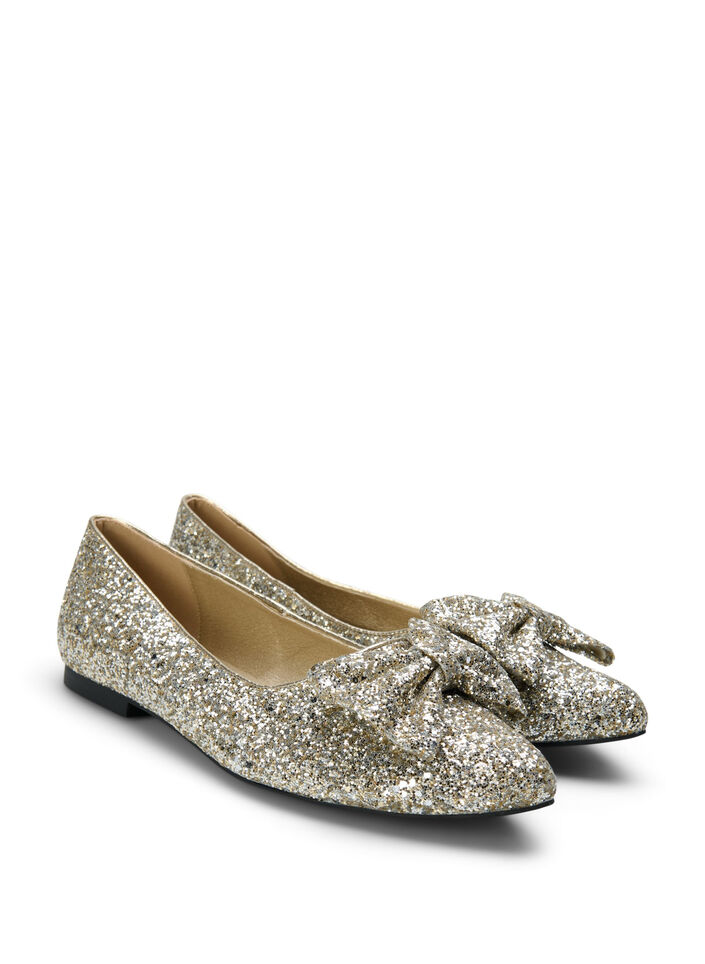Glittrig ballerina med vid passform och rosett, Gold Glitter, Packshot image number 1