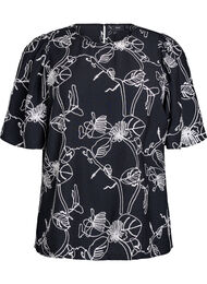 Kort&auml;rmad blus med broderat m&ouml;nster, Svart
