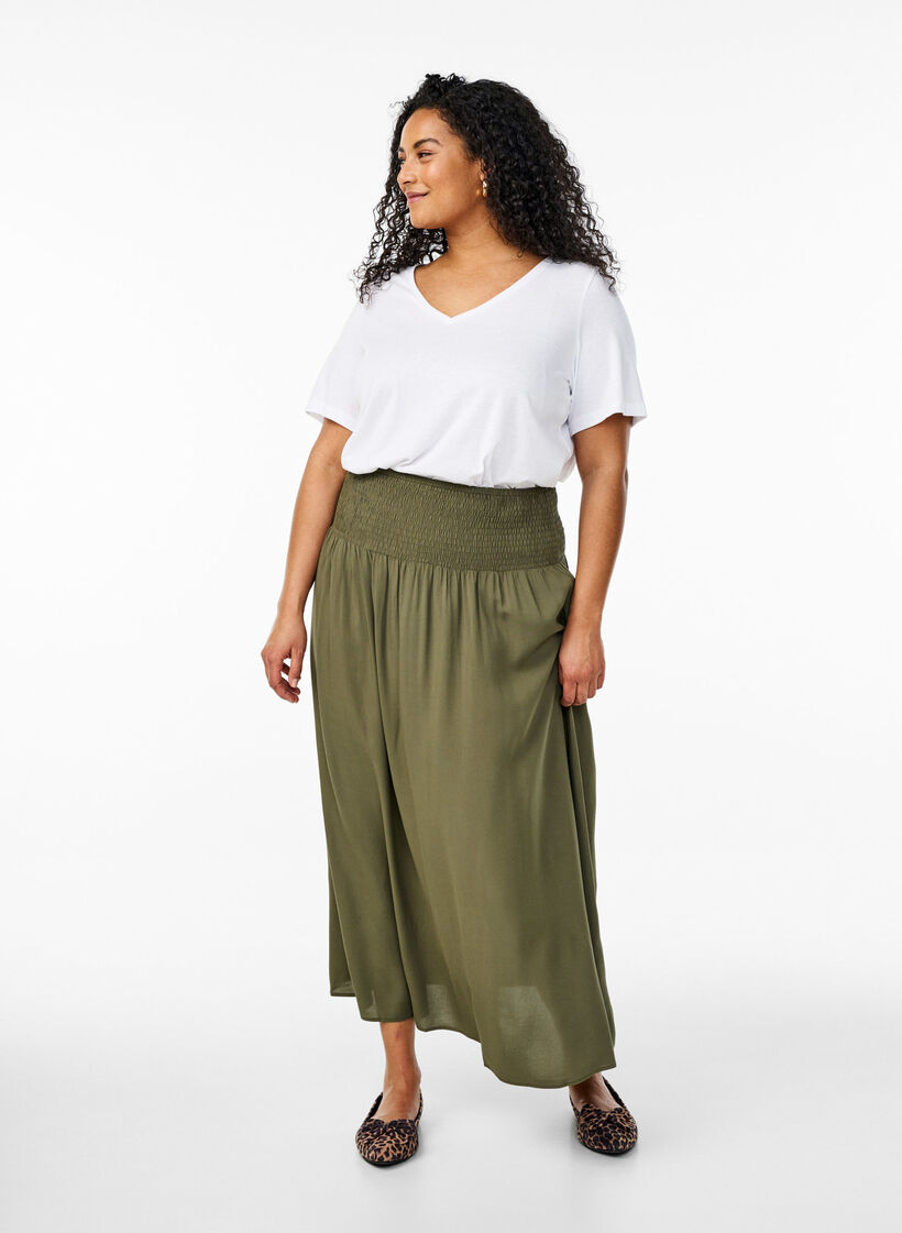 Maxikjol i viskos med smock, Gr&ouml;n, Model image number 0